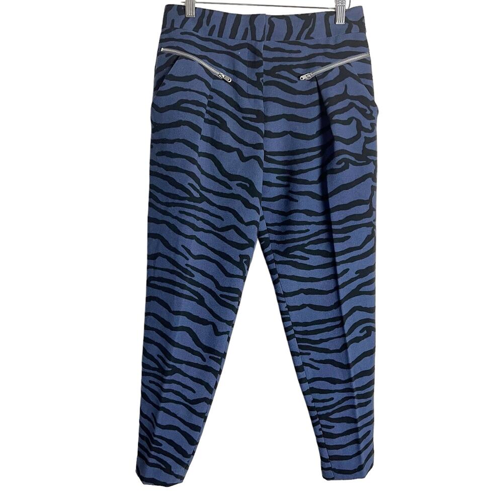 Rebecca Taylor Zebra Tiger Animal Print Blue Tapered Leg Pants 2